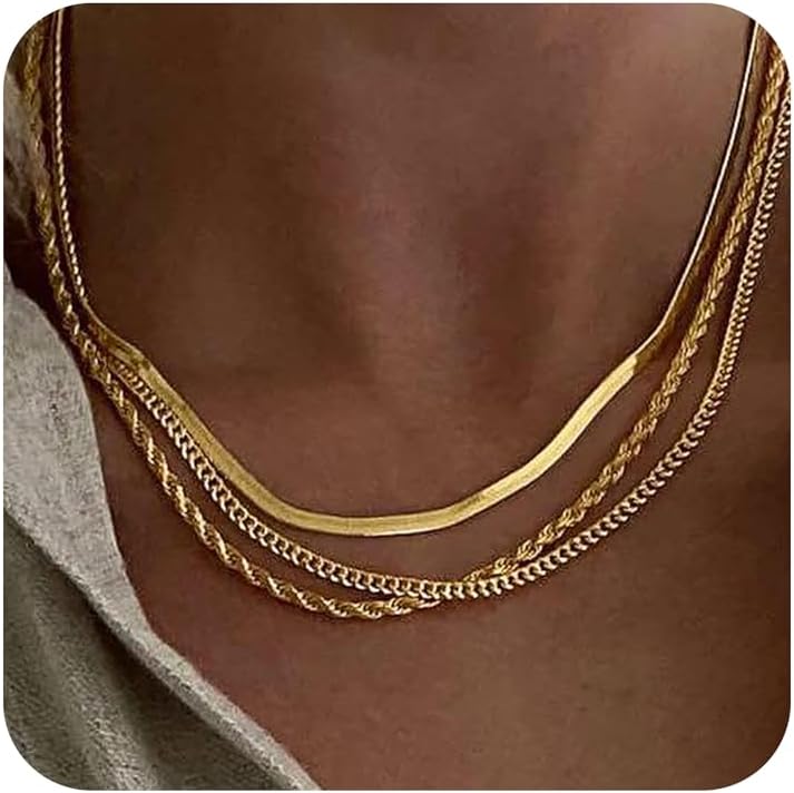 14K Gold Plated Herringbone Necklaces for Women, Dainty Gold Snake Choker Chain Non Tarnish Trendy Simple Thin & Chunky Options Neckalce 1.5/3/5/6/8mm Chain Jewelry for Gifts
