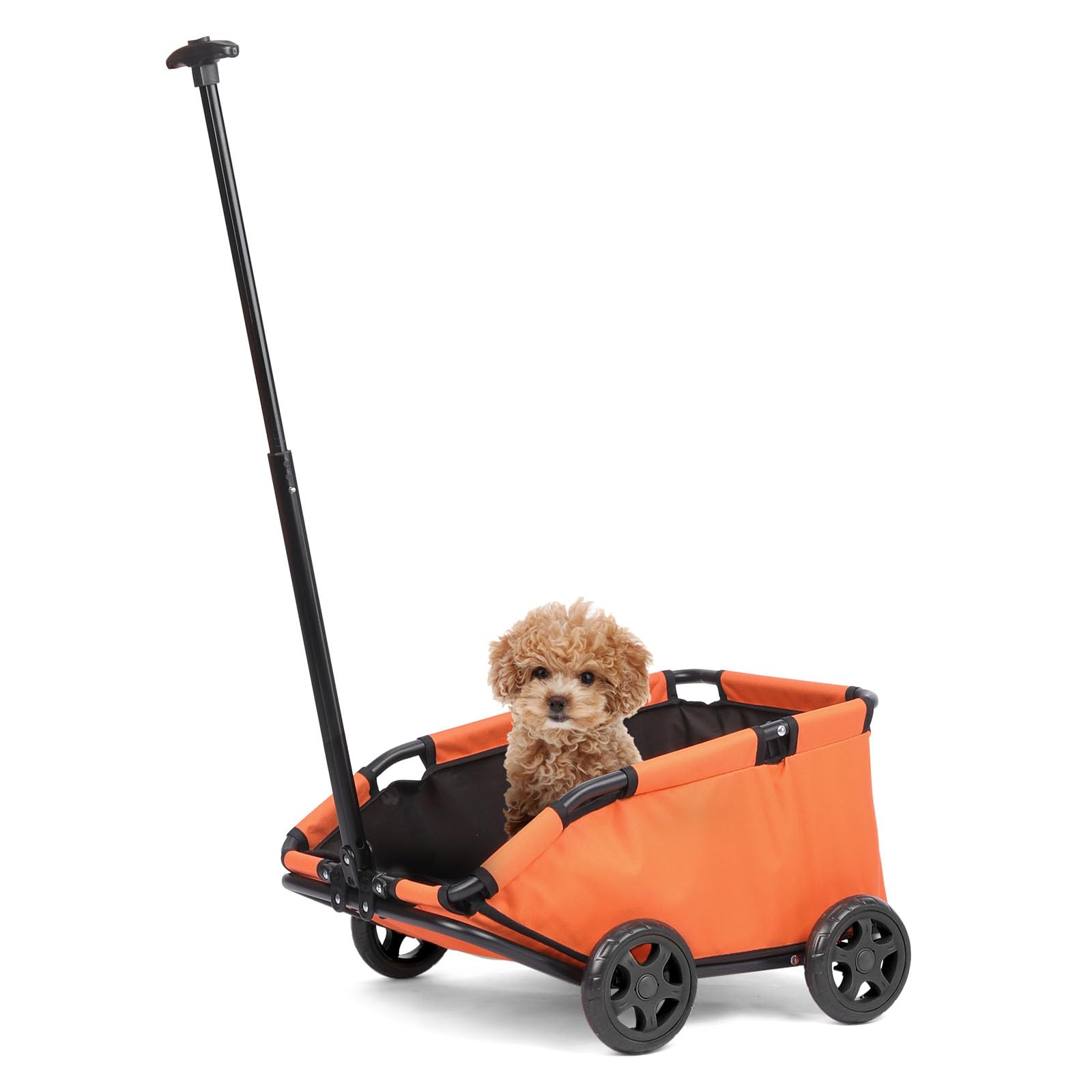 Mini Dog Stroller, Foldable Pet Stroller for Small Dogs & Cats with Safety Rope, Storage Basket & Built-in Cushion - Extendable Handle, Lightweight