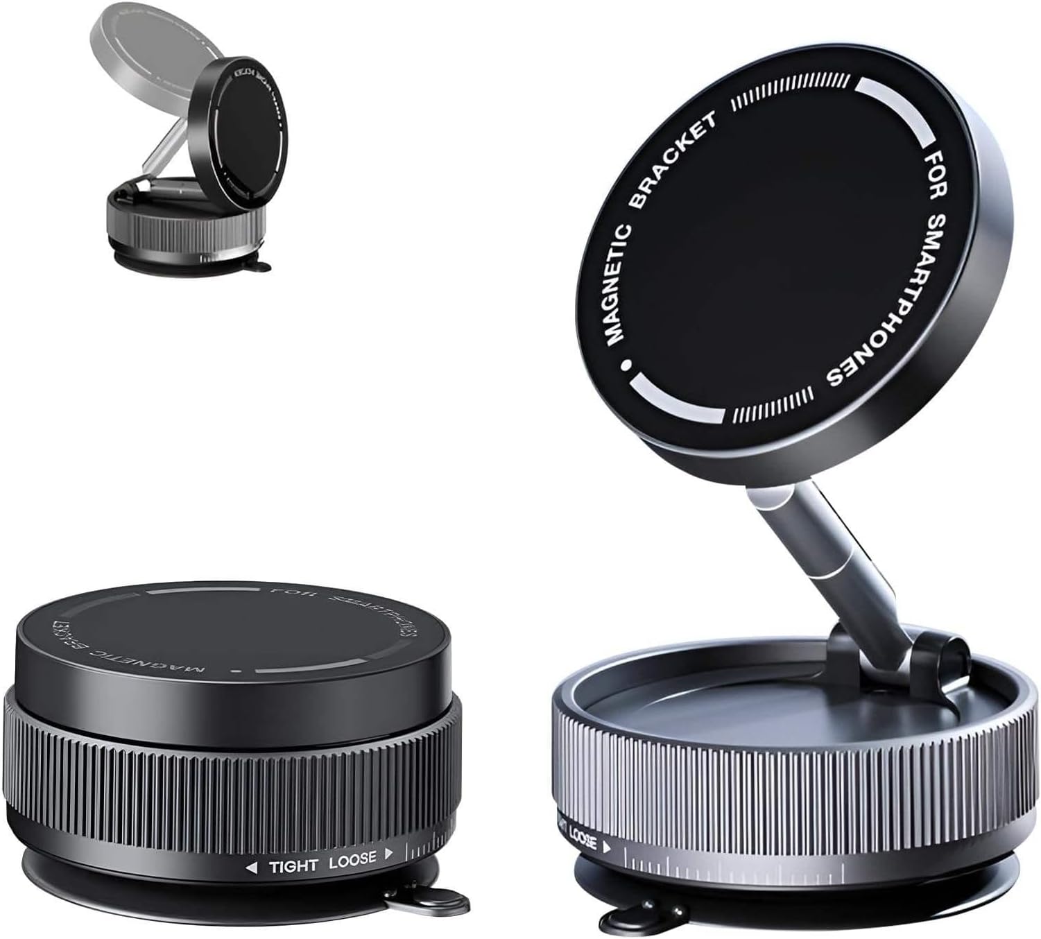 RIGGEAR Upgraded Magnetic Phone Holder with Vacuum Suction- 360° Adjustable, Foldable &Telescopic Car Mount for iPhone & Android - Works on Car Dash, Mirror, Gym & More - Black