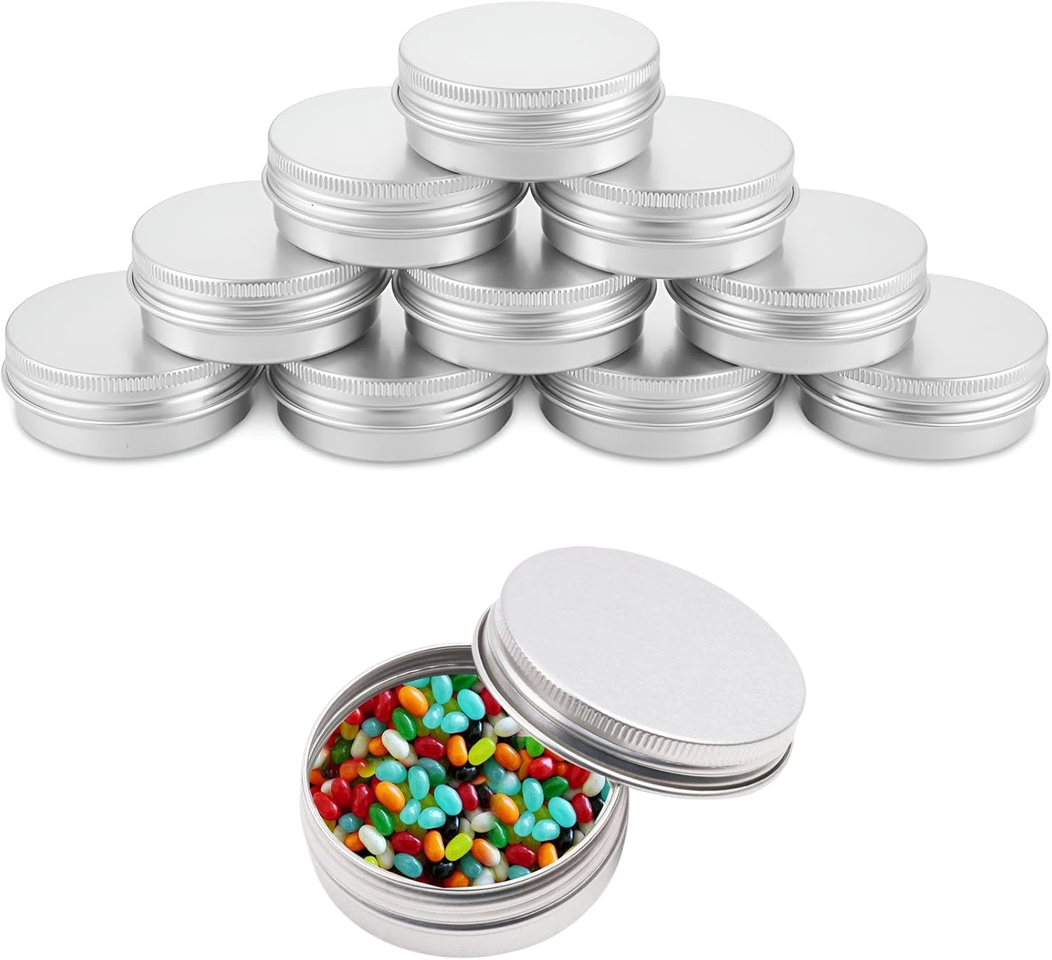 Lege aluminium blikjes, 10 stuks, draagbaar, kleine metalen doosjes, ronde reiscrèmepotjes, ronde aluminium blikjes, cosmetische containers, voor lippenbalsem, cosmetica, crème, knutselsieraden (15
