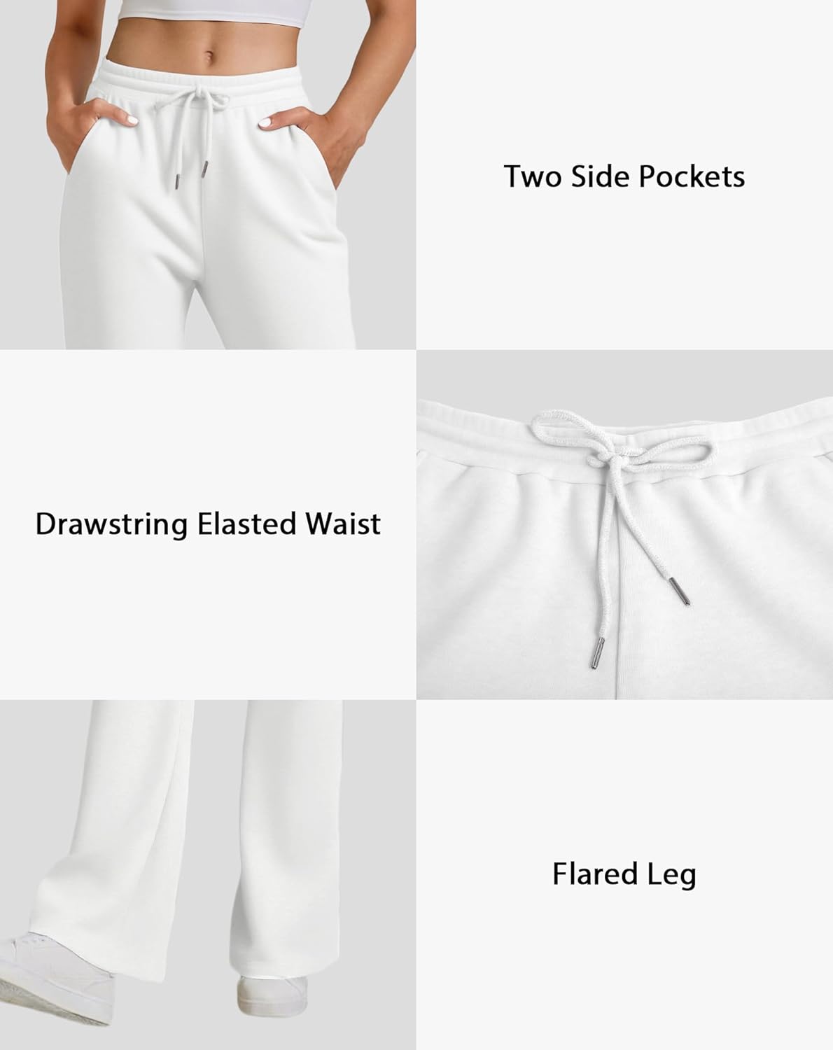 Womens High Waisted Flared Sweatpants Drawstring Casual Lounge Lightweight Wide Leg Pants with Pockets - Image 6