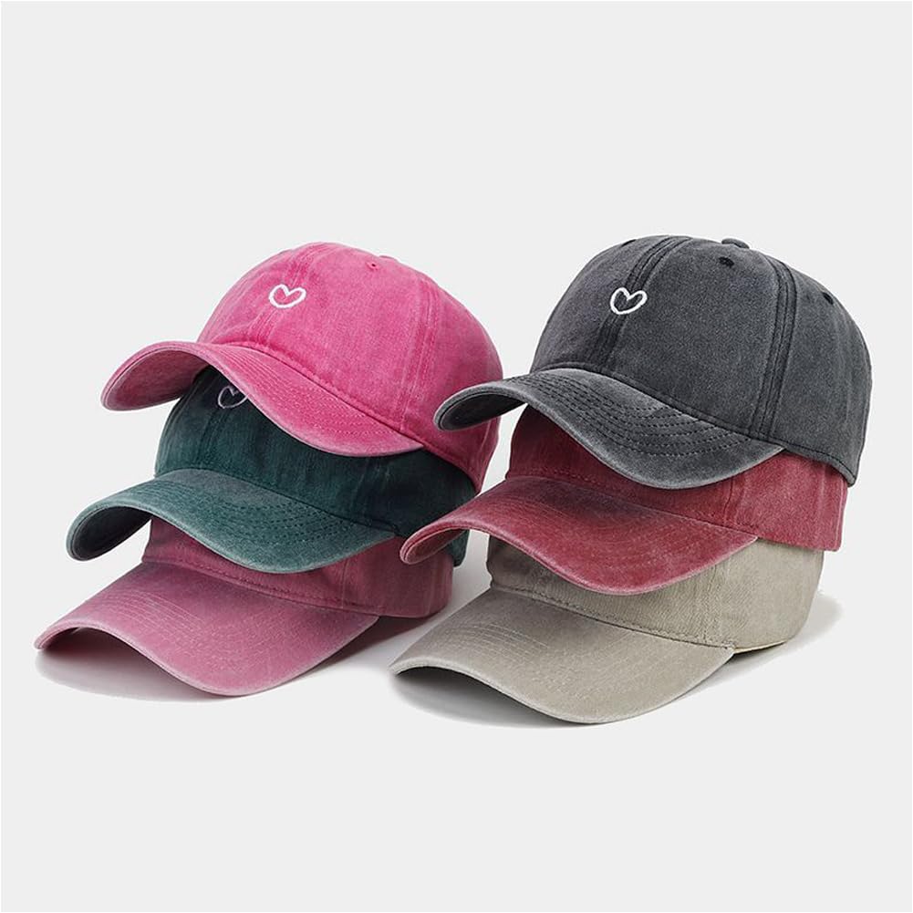 Cute Heart Hats for Women Vintage Washed Cotton Embroidered Baseball Cap Adjustable Low Profile Dad Hat - Image 3