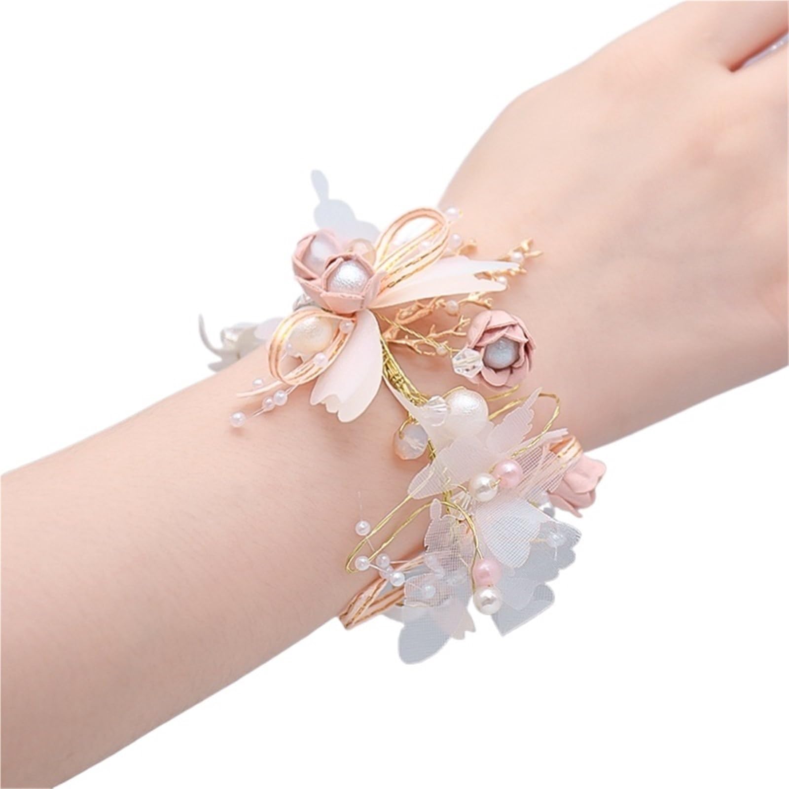4pc Wedding Wrist Bridesmaid Silk Rose Flower Party Prom Fabric Hand Flowers Boutonniere(Color08)