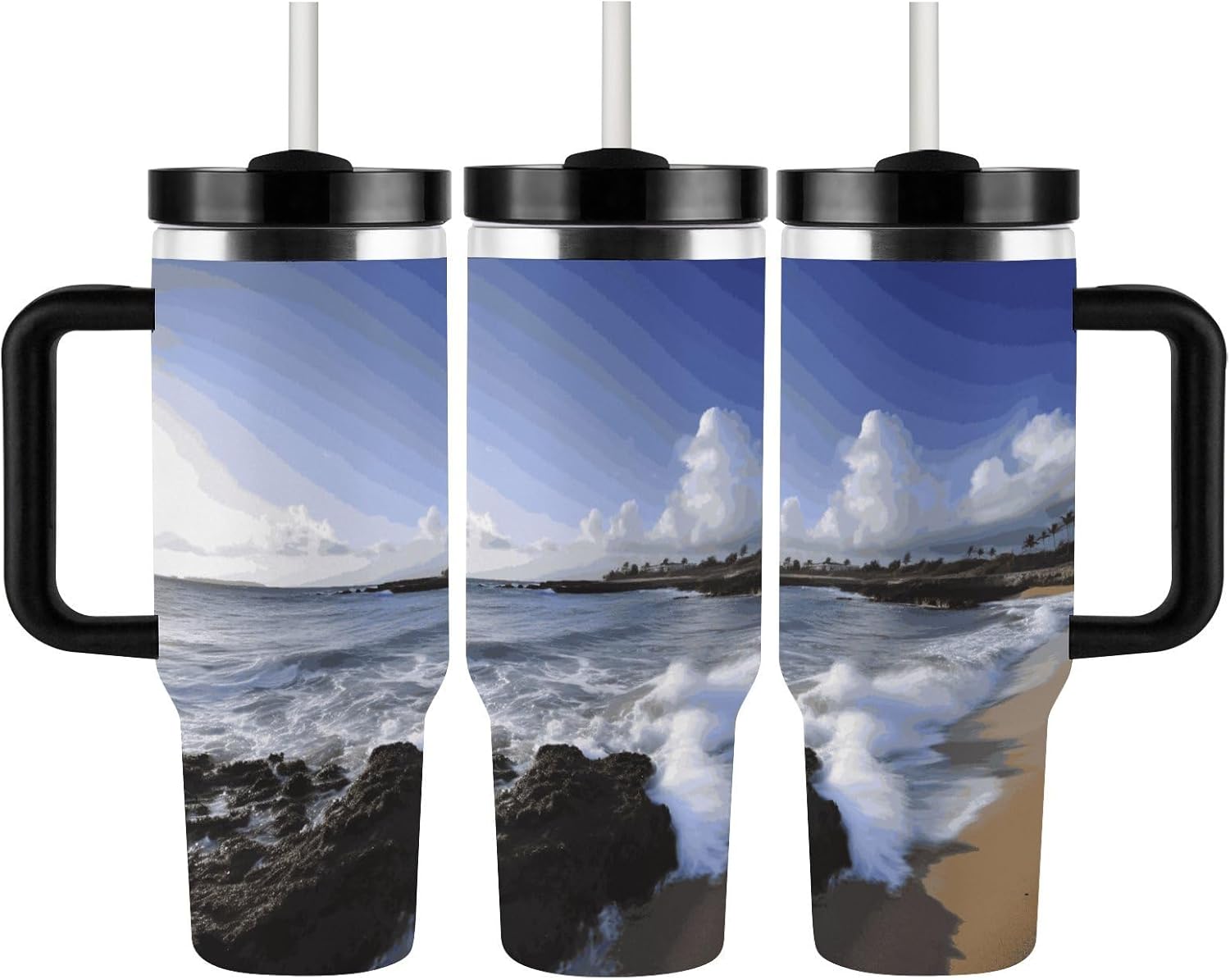 Puerto Rico - Beach Tumbler with Lid 40 Oz Double Wall Vacuum Cup Insulated Tumbler with Handle Leak Proof Travel Mug Stainless Steel Water Bottle - Fits Car Cup Holder