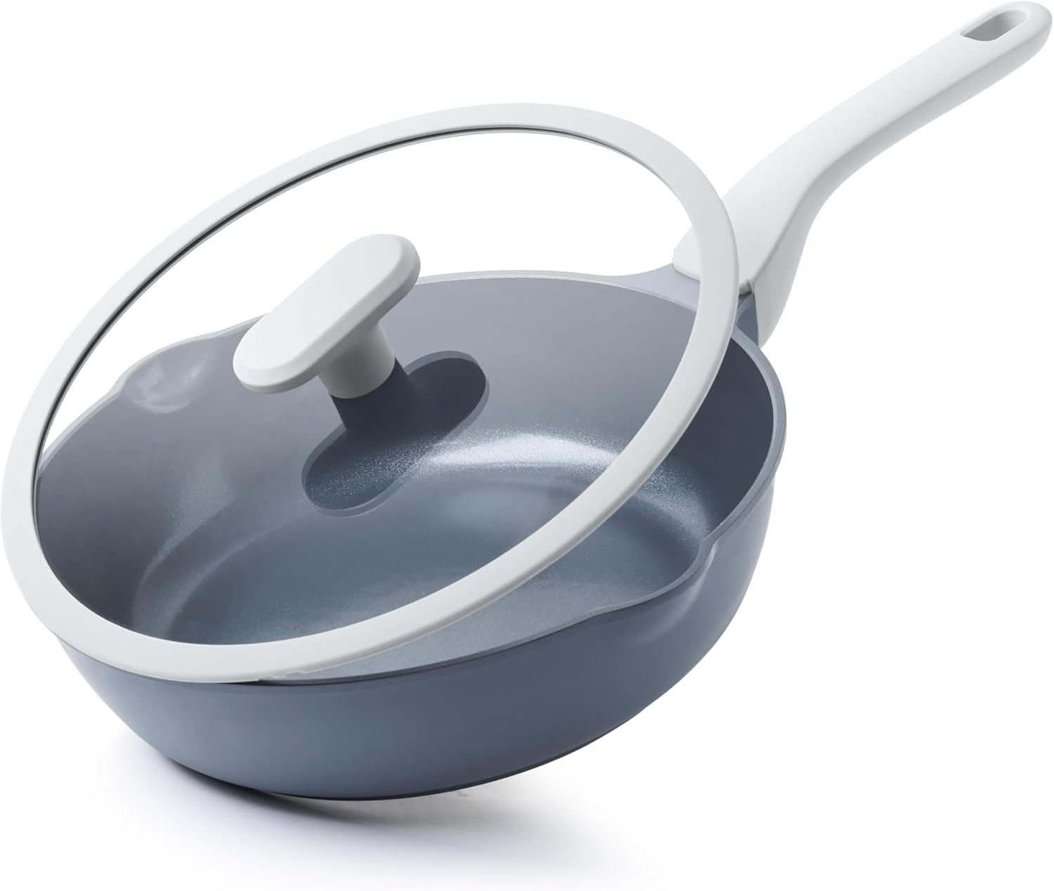 Ceramic Deep Nonstick Frying Pan with Lid, 10/12 Inch Non-Toxic PFAS-Free Induction Skillet with Double Pour Spout, Helper Handle and Lid, Metal Utennsil Safe, Dishwasher Safe, (10 Inch,Gray) (10 Inch, Gray) Thumbnail