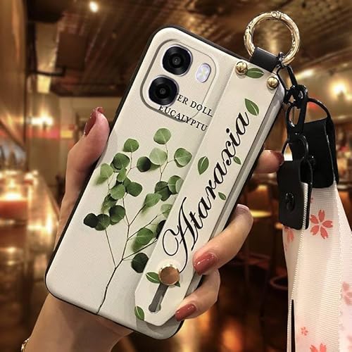 Phone Case Compatible with OPPO A6X 4G Global/5G Global, Ring Wrist Strap Kickstand Phone Holder Flower Lanyard Protective Shock
