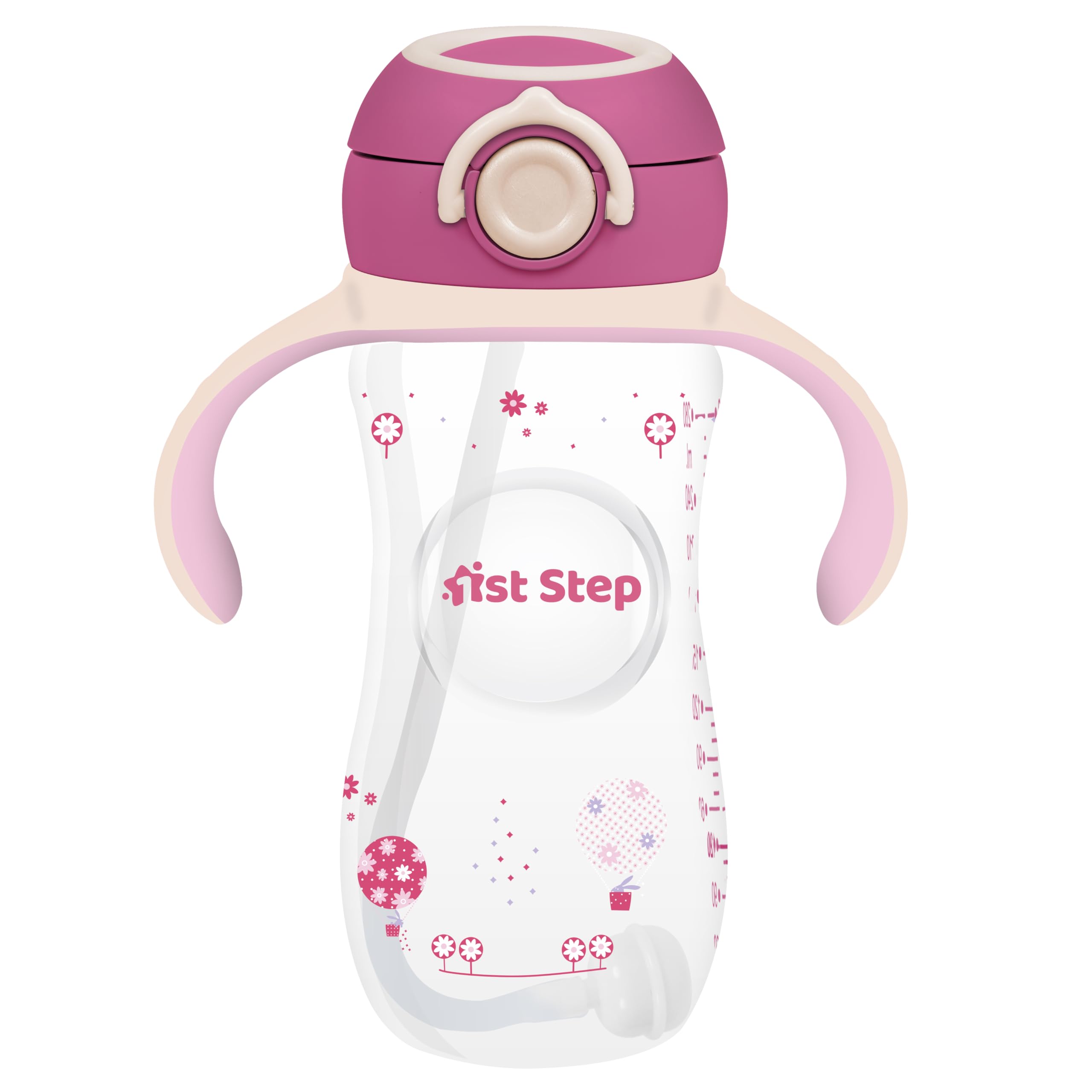1st Step 330 ml BPA Free Anti-Spill Soft Silicone Weighted Straw Baby Sipper Cup with Twin Handle and Flip Top - Pink-picture-27