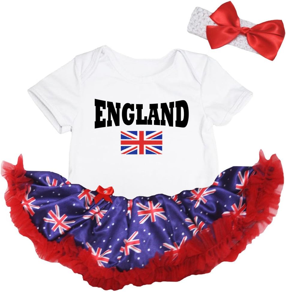 Petitebella England & Union Jack White Bodysuit Tutu Baby Dress Nb-18m