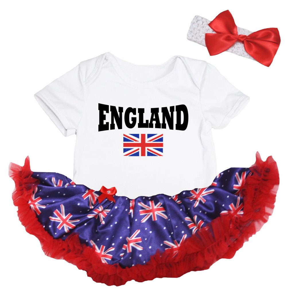 Petitebelle British Flags England & Union Jack White Cotton Bodysuit Baby Dress Nb-18M (, 12-18 Months)