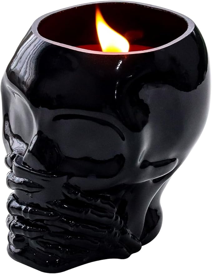 Skull Candle, Halloween Pumpkin Scented Candle 9.5OZ, Horrible Spooky Skeleton Head, Gothic Decor, Indoor Outdoor Halloween Table Centerpiece Decoration, Black
