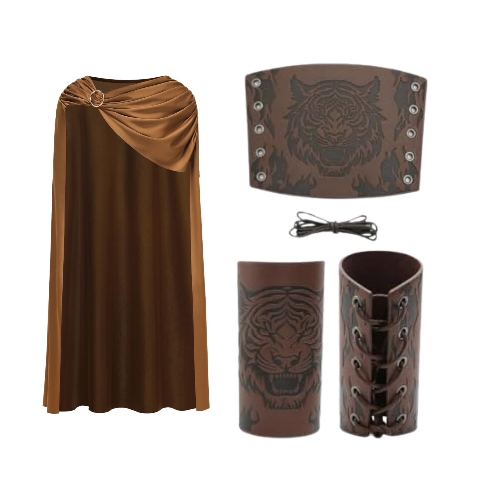 RRCBMD Adult Spartan Warrior Costume Cape with Bracers Unisex Medieval Cloak Halloween Cosplay Brown(118cm