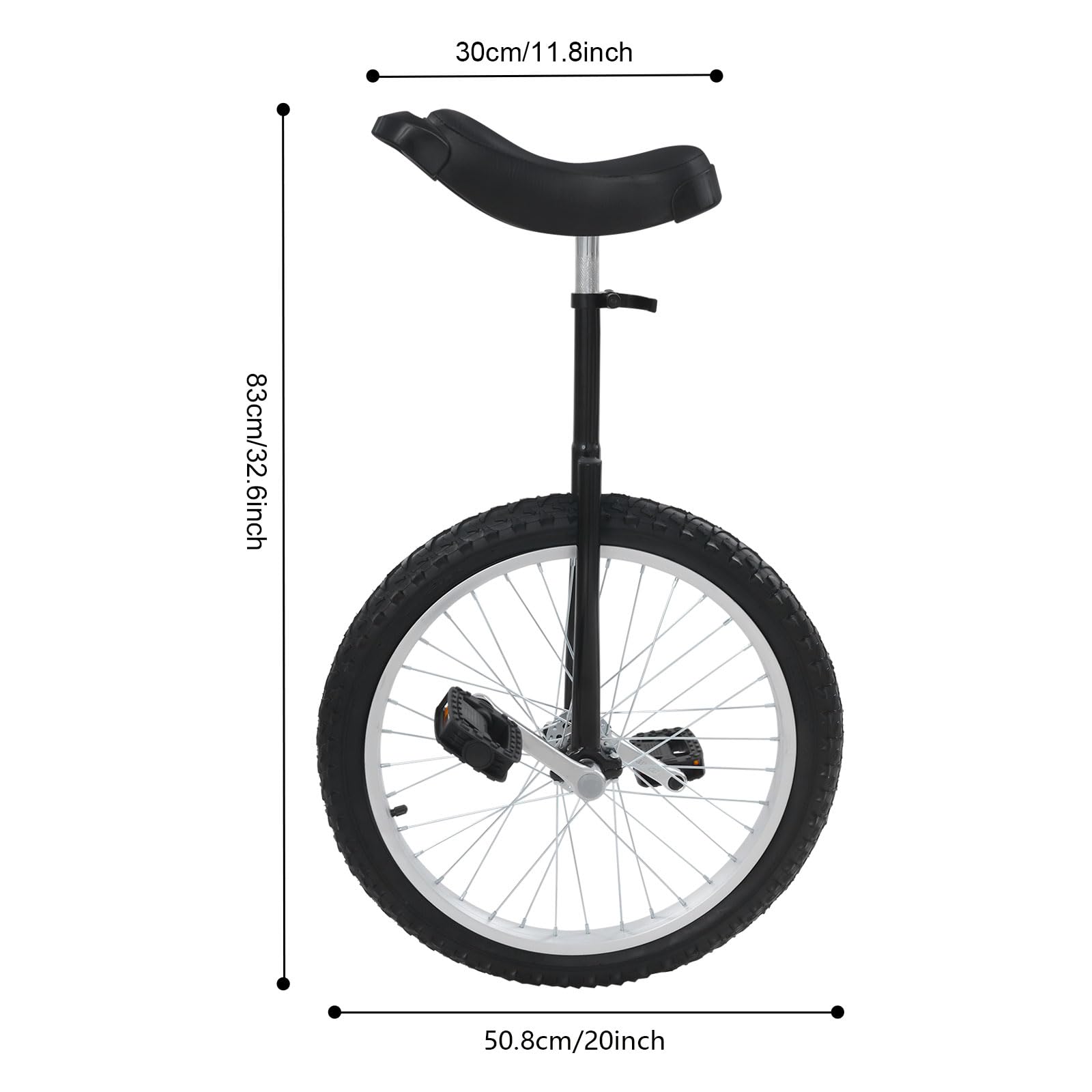 Vélo monocycle unisexe de 20 pouces avec poignées, draisie, entraînement d'équilibre max. 75 kg, béquille monocycle 78-90 cm réglable en hauteur