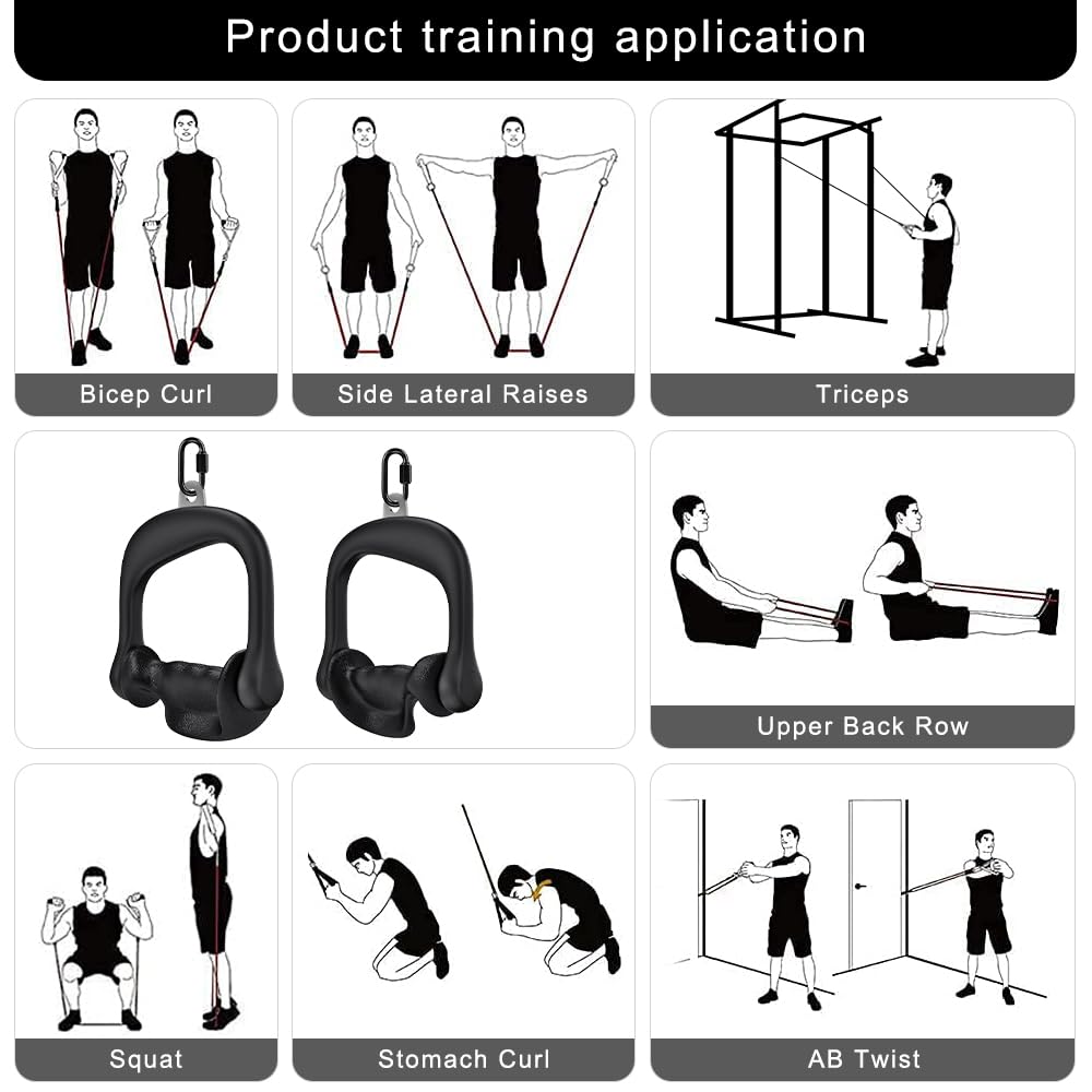 BeneLabel Gym Poignée, 2pcs Poignées de Résistance Poignée Tirage Musculation Accessoire pour Bande d'entraînement Système Poulie/Pilate/Yoga/Exercice Tricep Croisé/d'équipement Force 2 Mousqueton