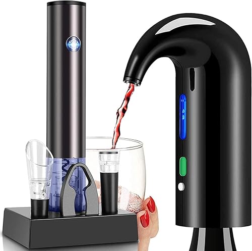 Juego de regalo de abridor de vino eléctrico con base eléctrica, cortador de sacacorchos de botella recargable automático, vertedor aireador, tapón