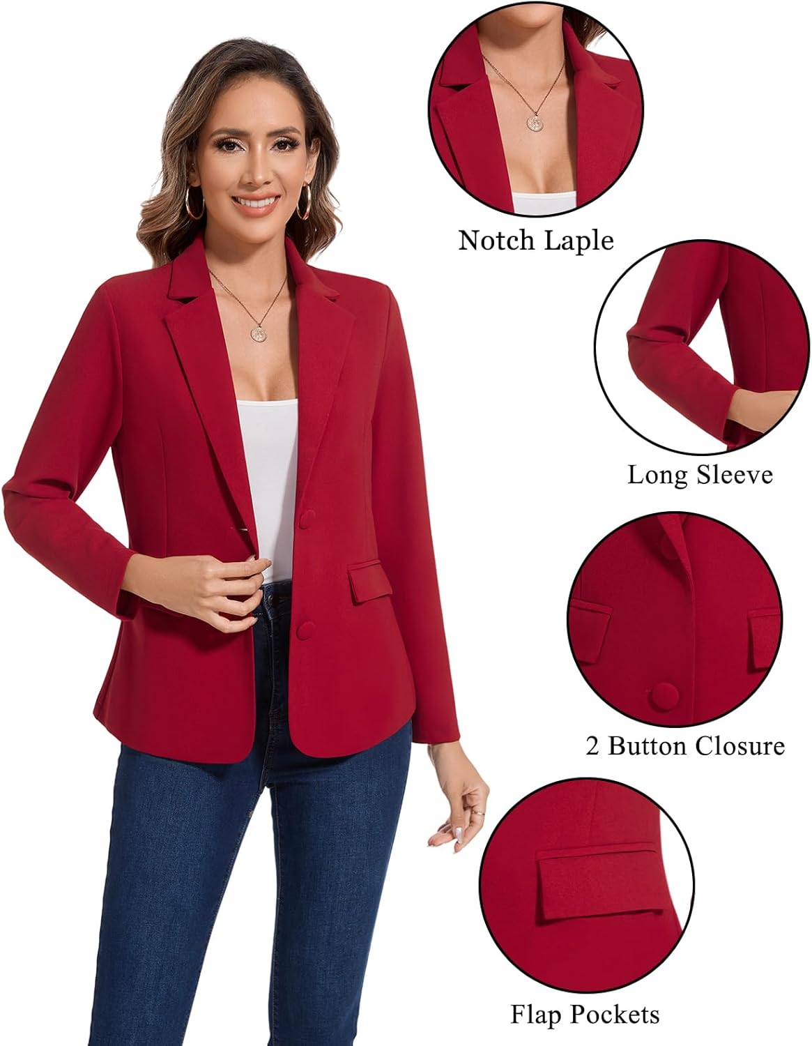 Blazers for Women Long Sleeve Notch Lapel Casual Work Office Blazer Open Front Button Pockets Suit Jackets - Image 6