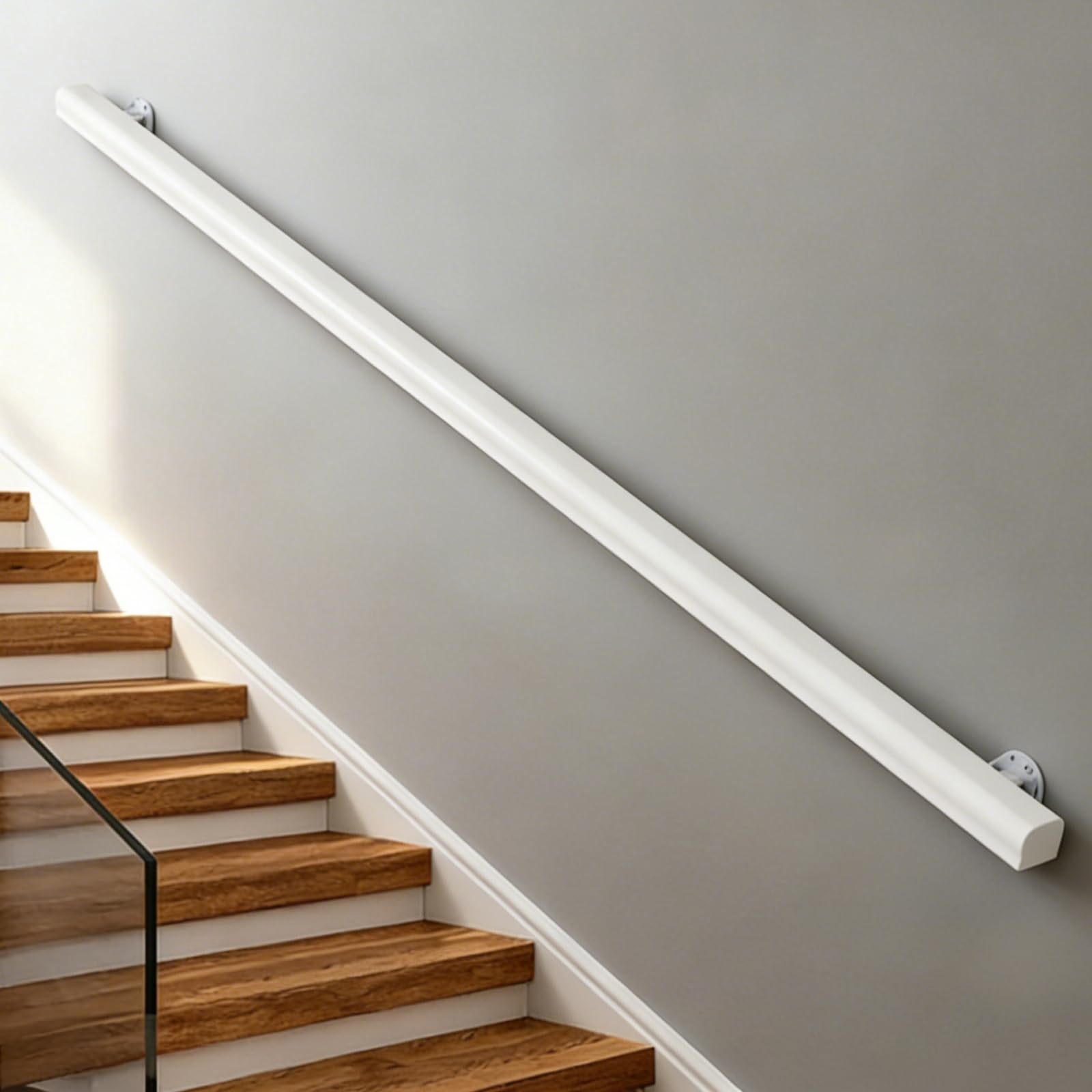 30-600cm Wooden Handrail with Brackets, Non-Slip Stair Railings Support Rod, Against The Wall Elderly and Children's Loft Grab Bar Kit for Indoor Hospital Home (C, 400cm)
