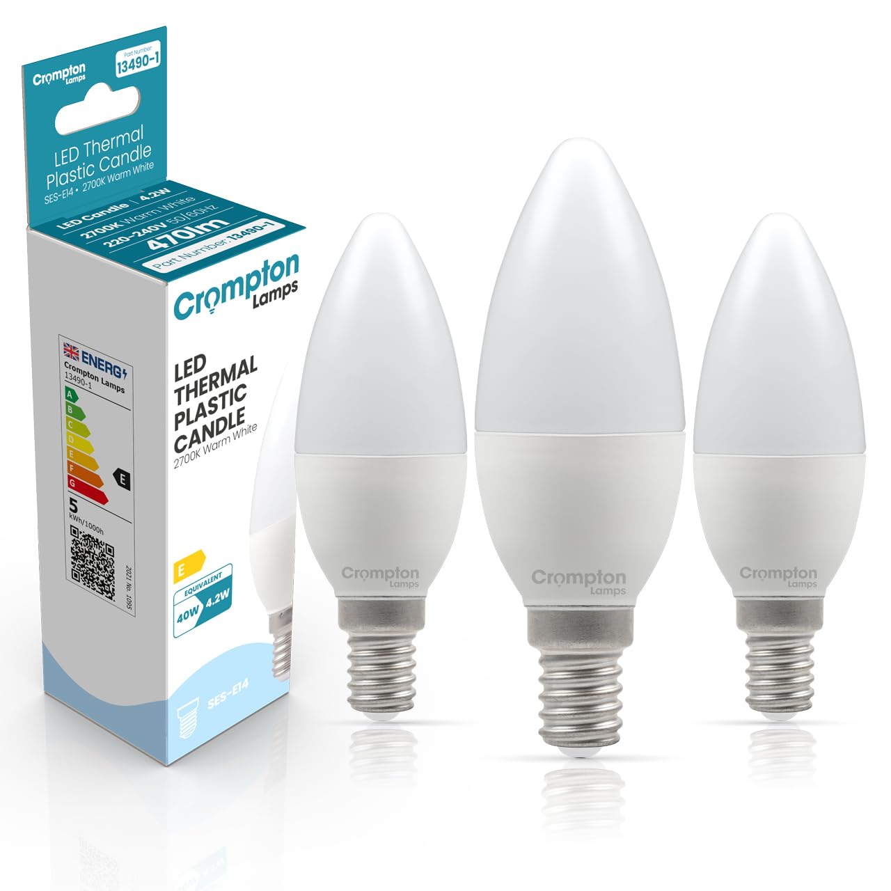 Crompton Lamps Candle LED E14 Bulb | 4.2W = 40W Equivalent | Warm White 2700K | Energy Efficient | Small Screw Lightbulb | Long Life 15,000-Hrs | Dimmable Bulbs for Lamps | 3-Pack
