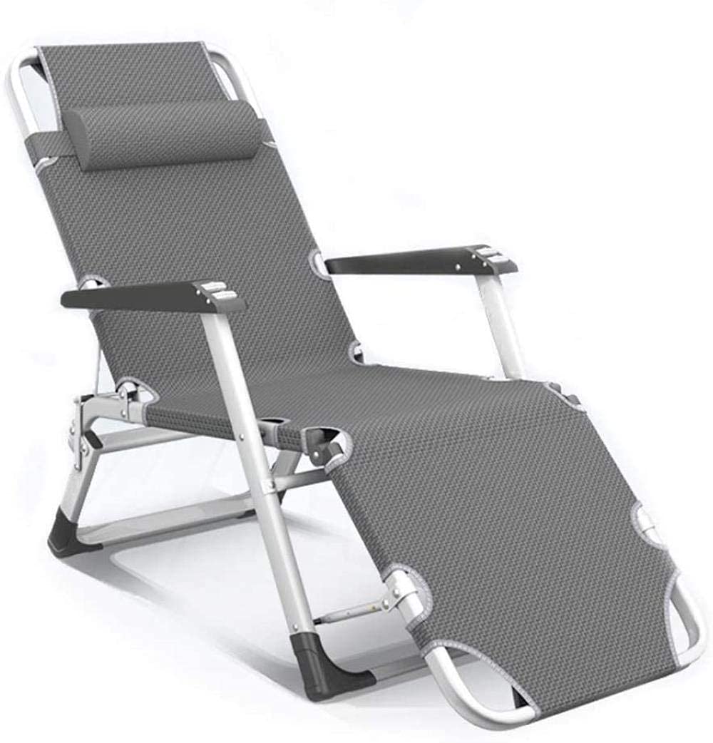 Chaise longue zero gravity pliable et inclinable en métal gris et noir H154ZJ pour jardin