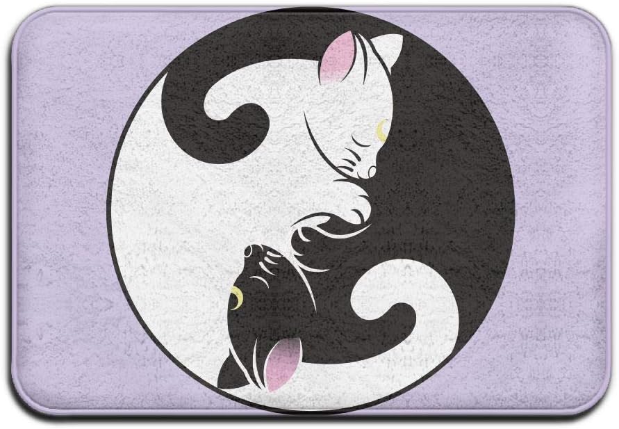 Door Floor Mat Area Rug Anti-Skid Foot Pad Yin-Yang Cat Absorption Doormats for Home Indoor Outdoor Kitchen Bathroom Entry Clean Step