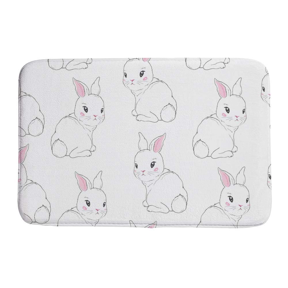 Tapis de bain absorbant et lavable en machine blanc à motif lapins de dessin animé