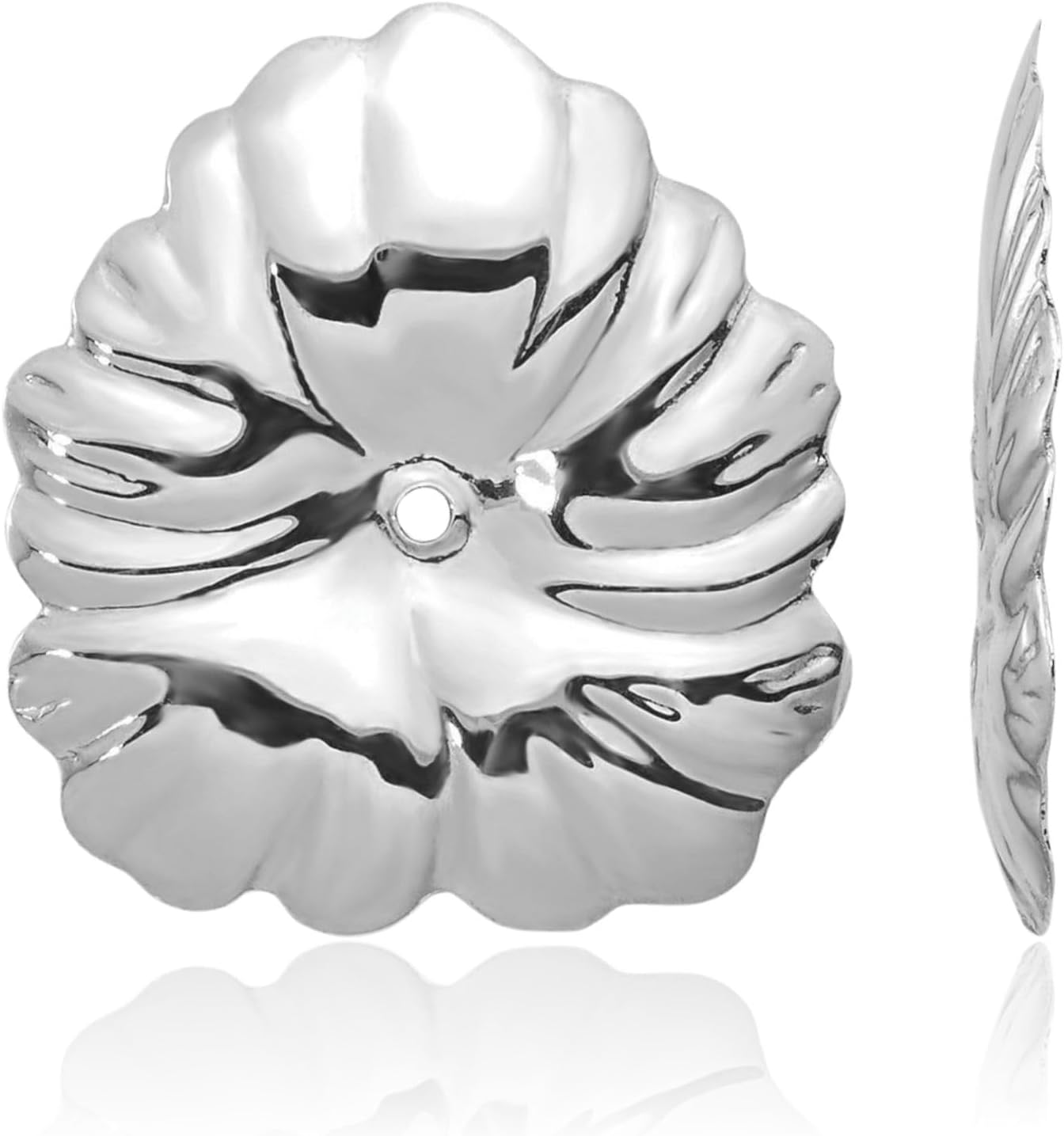 14k White Gold Flower Earring Jackets for Women Stud Enhancers 15mm Solid Gold Floral Design Luxury Gift