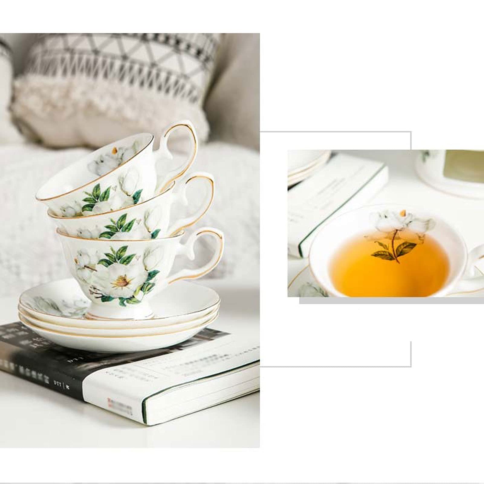 Kubek do kawy, filiżanka do herbaty w stylu europejskim zestaw filiżanek do kawy z porcelany kostnej zestaw do restauracji zestaw do herbaty kreatywny wzór kubek ceramiczny dziewczyna kwiatowa(A)