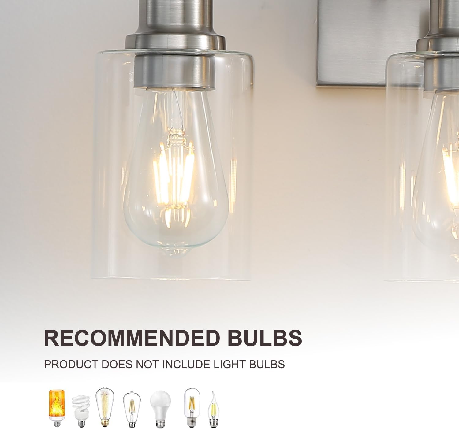 Brushed Nickel Wall Sconces,3-Lights Bathroom Vanity Light Fixtures with Clear Glass Shades, Farmhouse Modern Wall Lighting ​for Mirror,Bedroom,Living Room