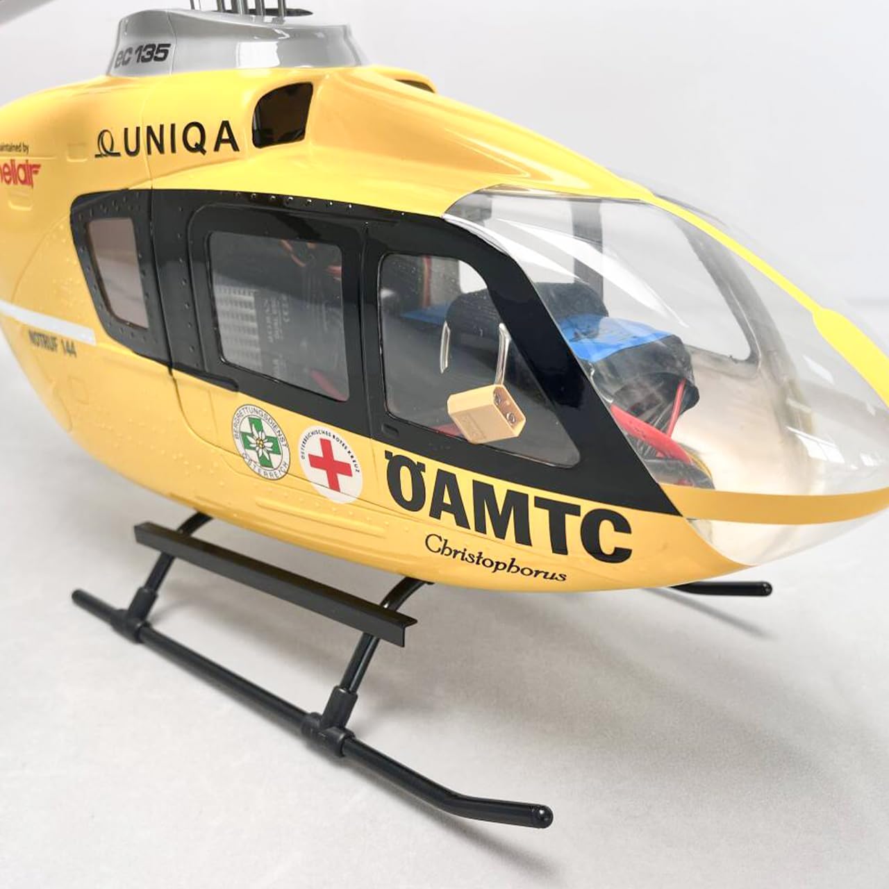 සමීප රූපය view of the cockpit area of the Roban RC Helicopter EC135 X2 Model.