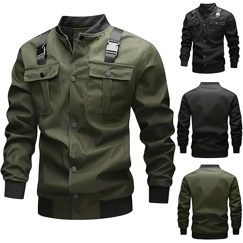 Ruziyoog Men’s Military Jacket Casual Cargo Coat Outdoor Lightweight Utility Field Jacket Fall Spring Fashion Outerwear