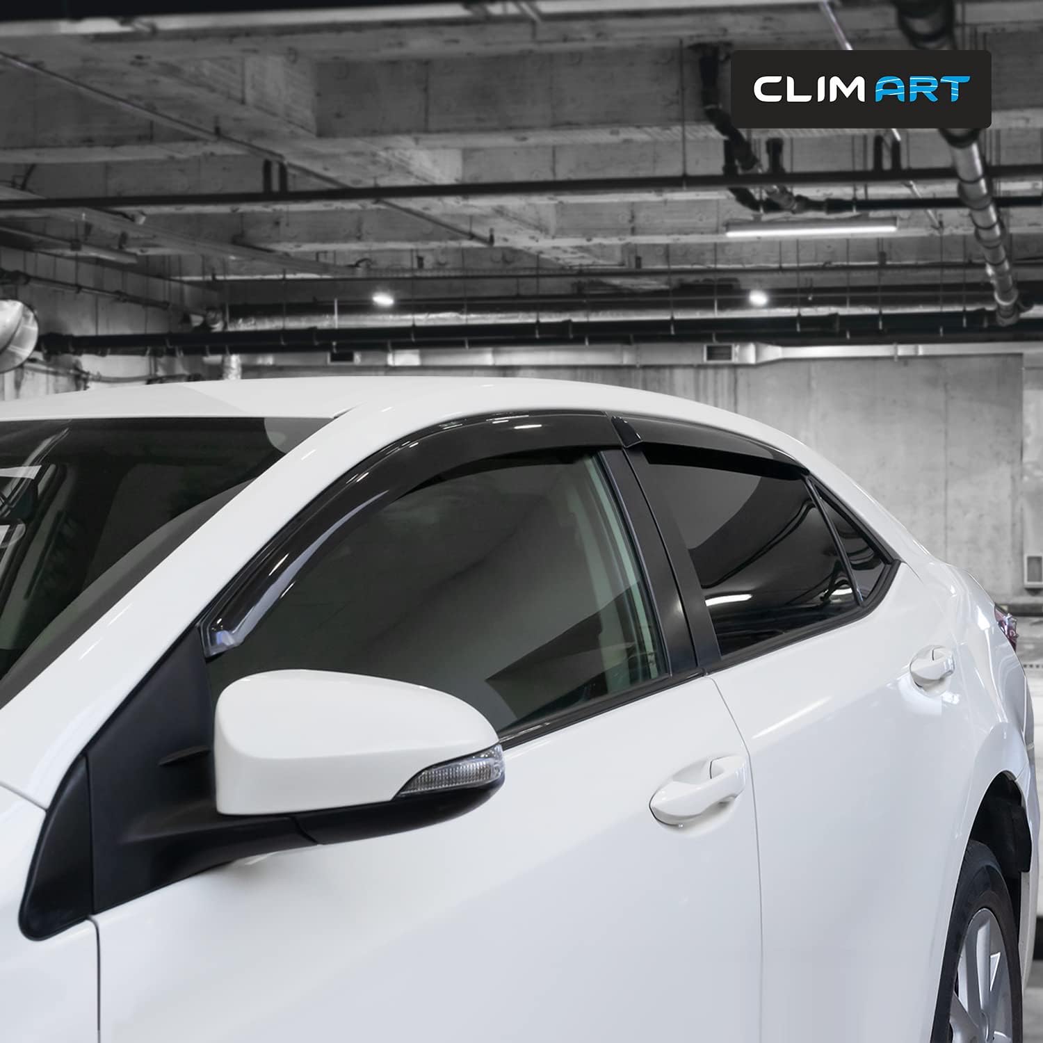 CLIM ART Incredibly Durable Rain Guards for Toyota Corolla 2014-2019 Sedan, Original Tape-on Window Deflectors, Vent Deflector, Vent Window Visors, Dark Smoke, Truck Accessories, 4pcs- 414107LP