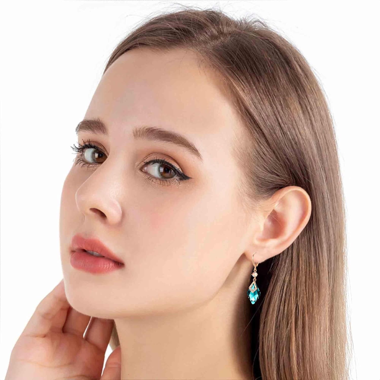 Trendy Austrian Crystal Rhombus Drop Huggie Dangle Earrings for Women 14k Rose Gold Plated Hypoallergenic Jewelry Gifts - Image 2