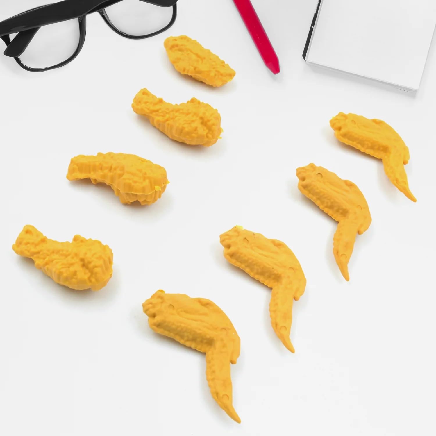 MAPPERZ 8-Piece Fun Chicken Wing & Leg Eraser Set - Cute Pencil Erasers for School Supplies, Office, Gifts & Party Favors (Pack of 1)