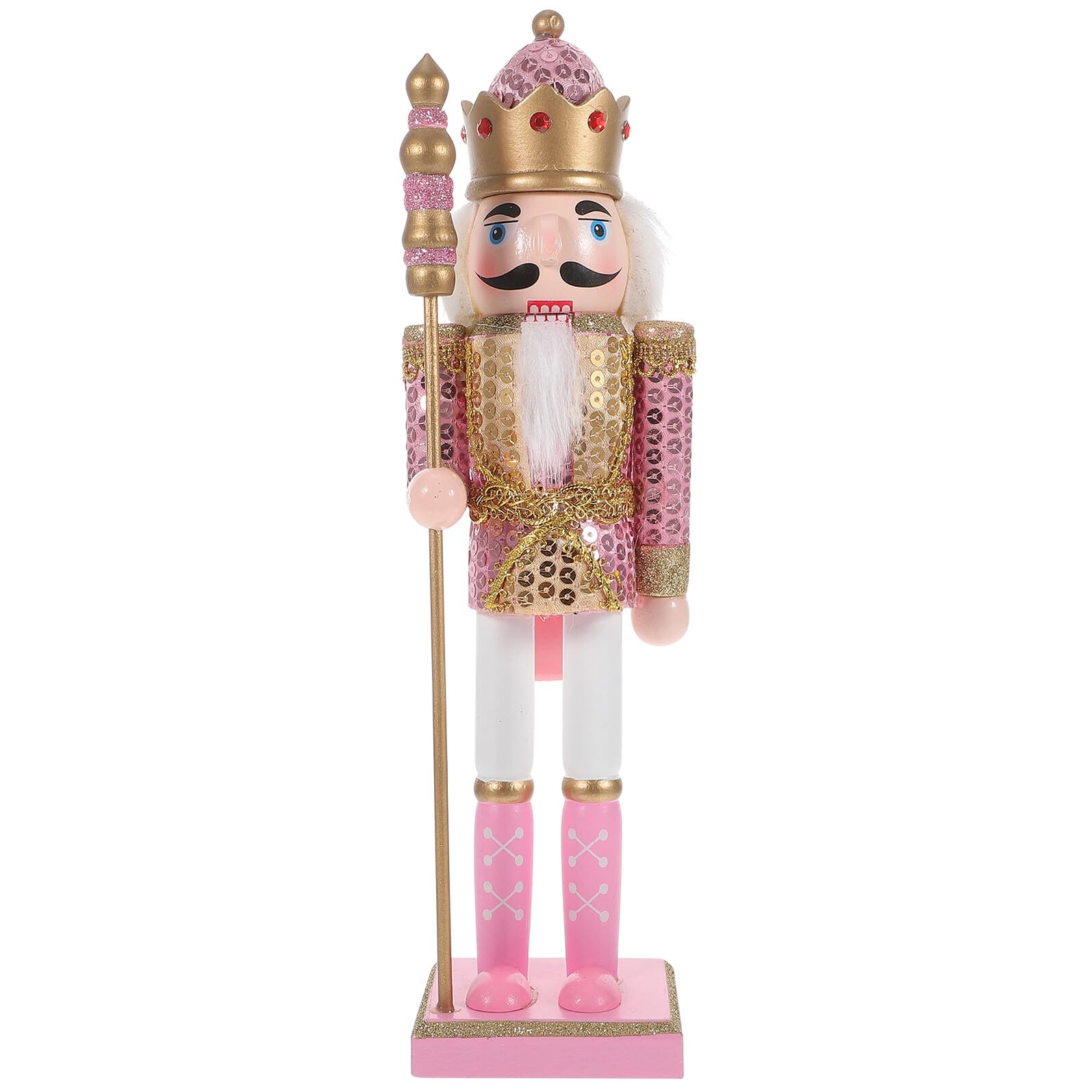 Casse-Noisette en bois rose pailleté figurine soldat grande taille pour décoration Noël