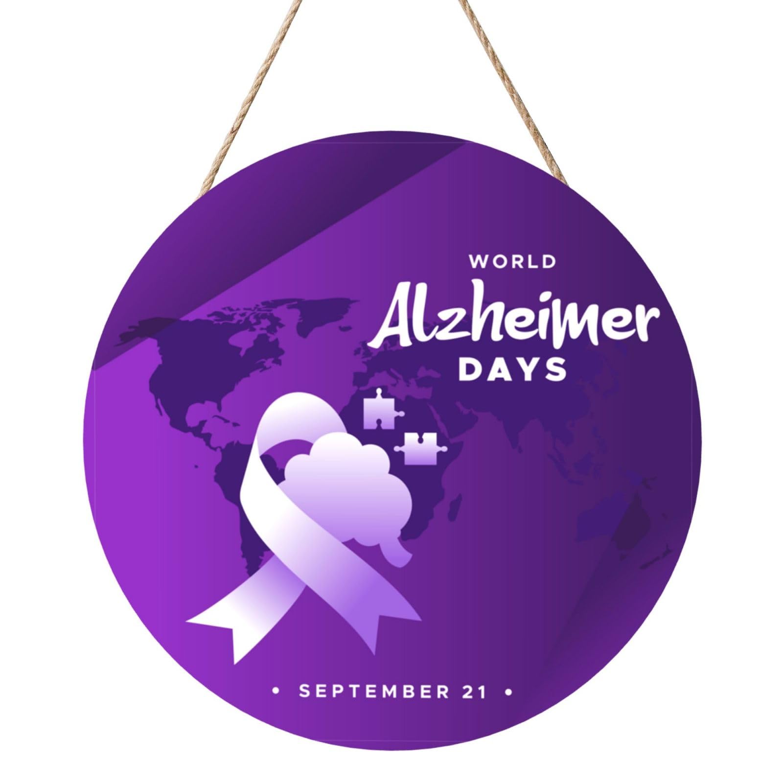 Wear Purple Alzheimer'S Awareness Door Signs Plaques Wood Welcome Sign For Front Door Wall Hanging For Home Farmhouse Office Classroom Party Decoration