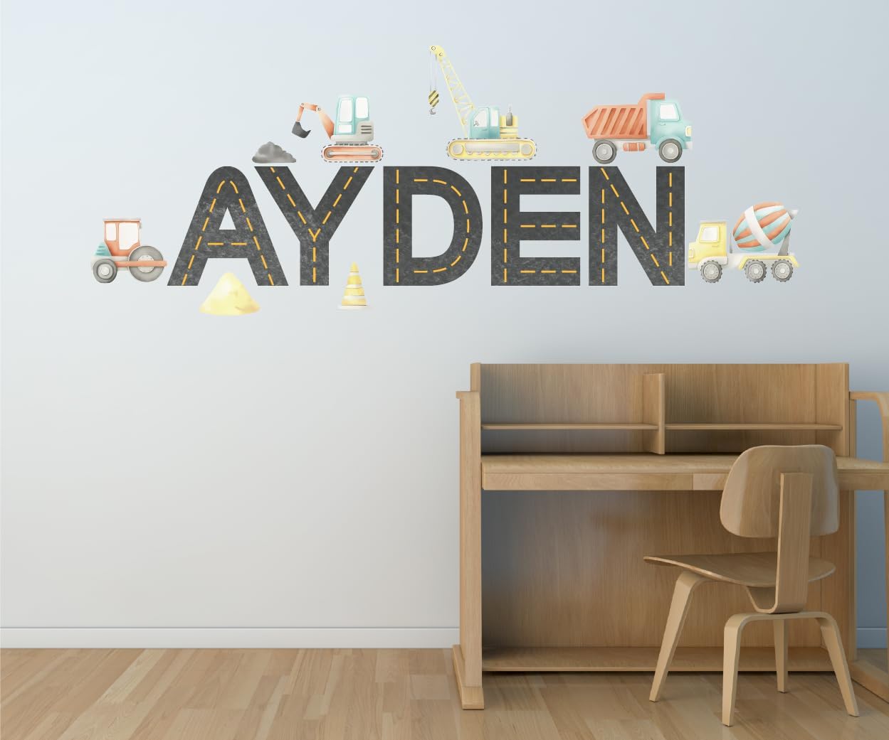 Perosnalized Construction Sticker - Truck Name Wall Decal for Kids Room - Custom Dump Truck Wall Decor - Tractor Nursery Wall Decals, Excavator Cement Trucks Unisex Wall Art Mural Vinyl Stickers