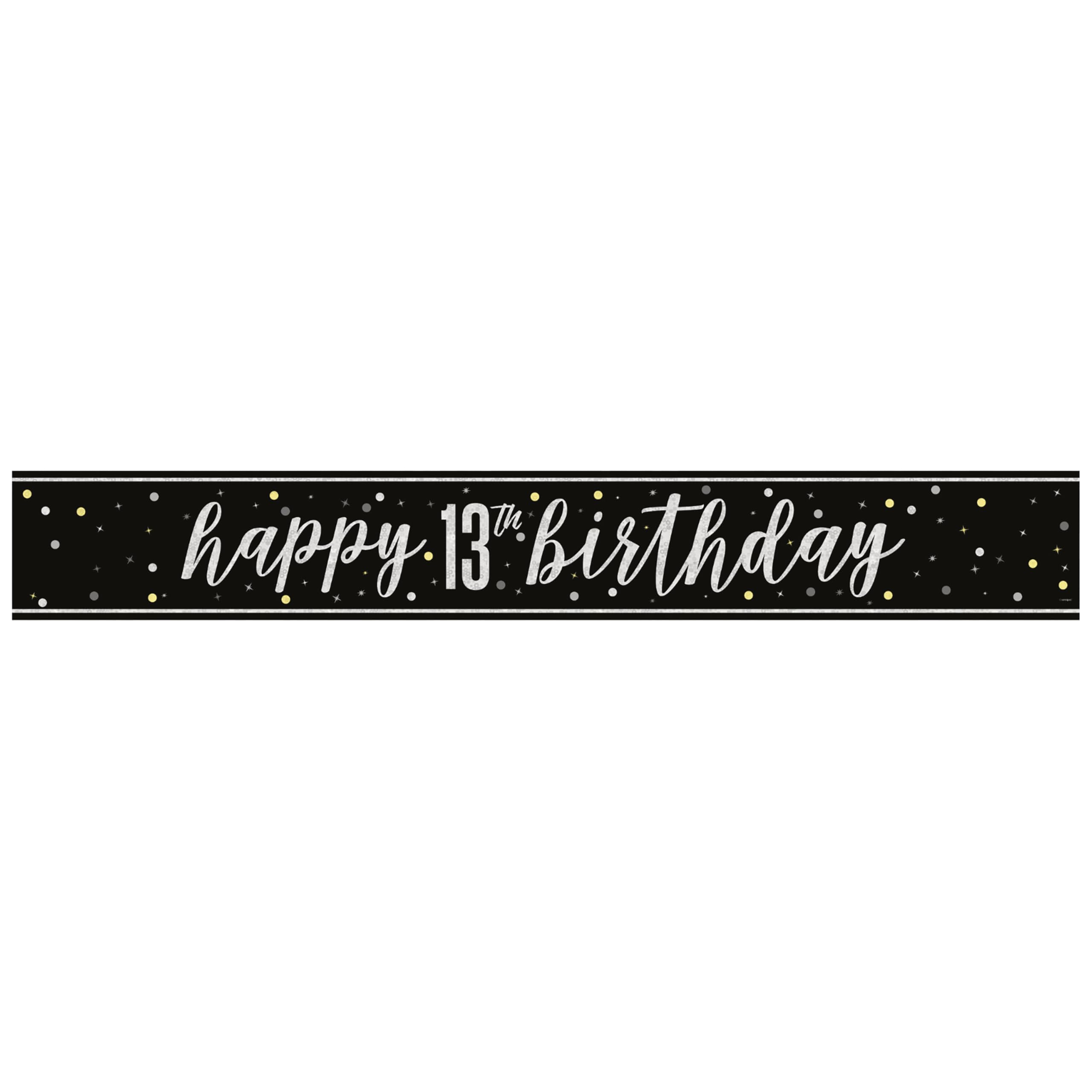 Unique 82258 - Foil Happy 13th Birthday Banner - 2.74 m - Glitz Black Birthday Party - 1 Count (Pack of 1)