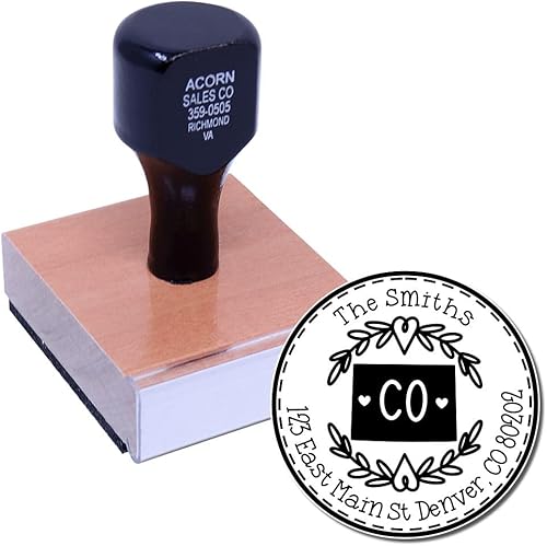 Miniatura 418 de Round State Love - Sello de dirección de devolución para Texas, uso con almohadilla de sello, mango de madera, sello de dirección de Texas