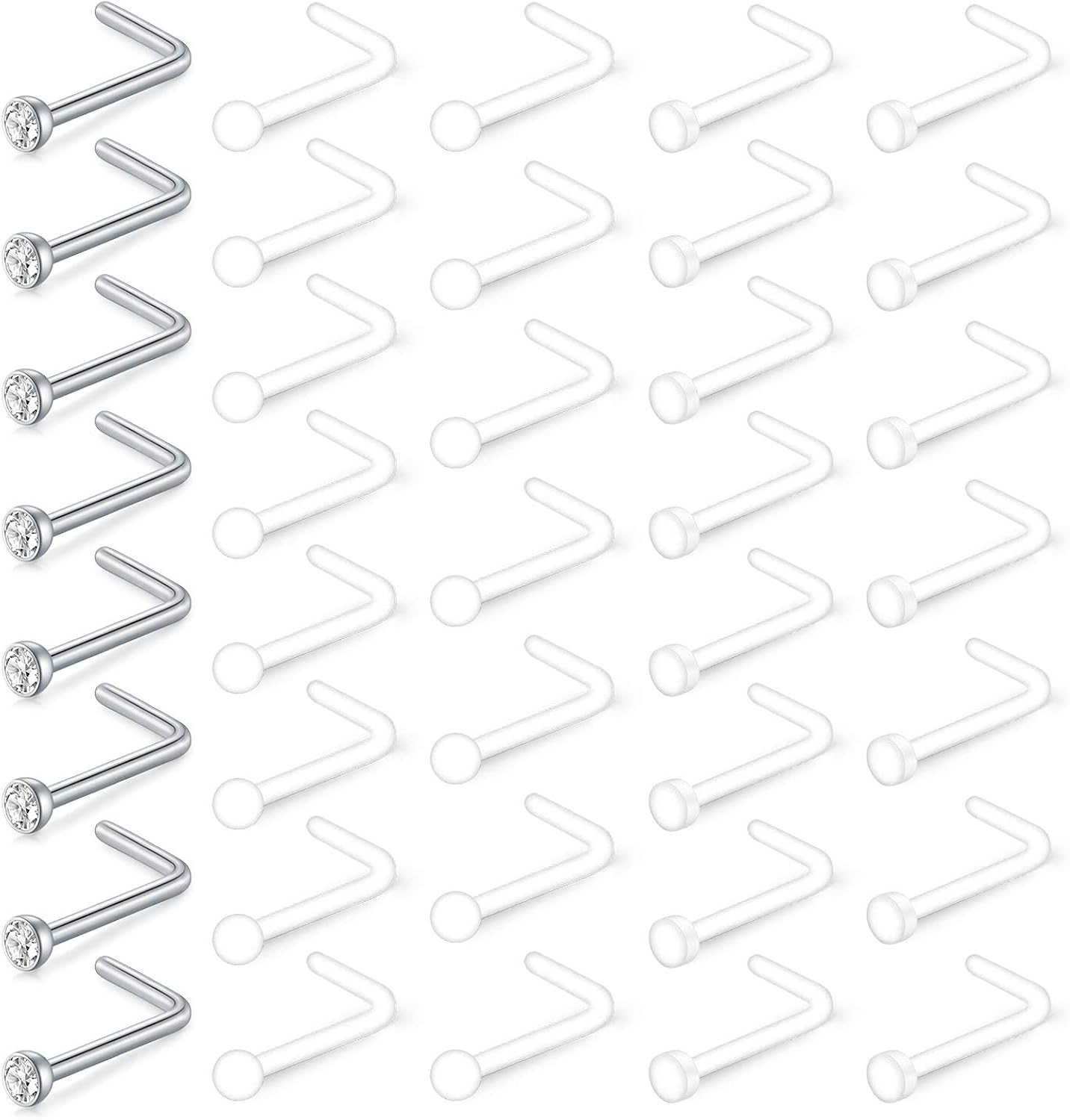 incaton 18G 20G 22G Clear Nose Studs,2830 Pcs Clear Nose Rings Acrylic