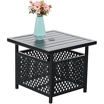 Amazon Com Giantex Patio Rattan Wicker Umbrella Side Table Stand With Umbrella Hole Steel Outdoor Deck Garden Pool Umbrella Side Table Brown Garden Outdoor
