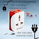 Hi-Plasst 3 Pin Multi Plug with Universal Socket - 6A Type D Plug for Indian Sockets, Grounded Multi Connection Travel Adapter for Home, Office, and Travel Use (Pack of 5) gallery image
