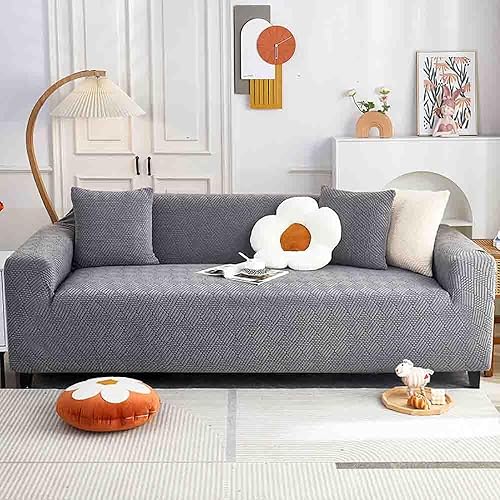 Fundas elásticas para sofá con cojines, protector de muebles de sofá, fundas de sofá completo con parte inferior elástica para niños y perros (gris
