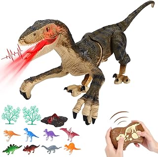 Remote Control Dinosaur Toys for Kids,Walking Roaring Velociraptor,2.4Ghz Electronic Realistic RC Dinosaur with 3D Eyes & Light & Roaring Sounds,Jurassic Dinosaur Toys for Boys Girls Age 4-12 yellow
