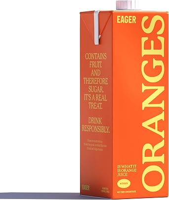 Eager 100% Squeezed Orange Juice with Bits, 1 x 1 Litre Single Carton