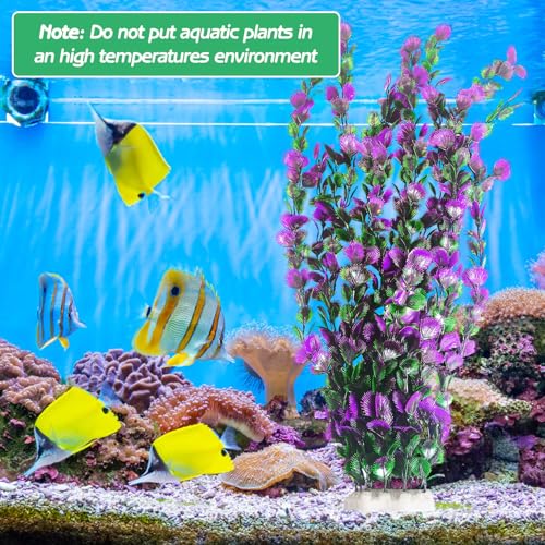 Image of Hamiledyi Purple Green Serrated Leaf Tall Aquarium Plastic Plants Artificial Fish Tank Plant Aquarium Decor Extra Large Lifelike Aquatic Plant Suitable for Saltwater and Freshwater 21.6-inch Tall 2Pcs