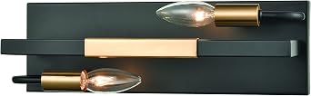 Heathrow 2-Light Vanity Light in Matte Black and Satin Brass