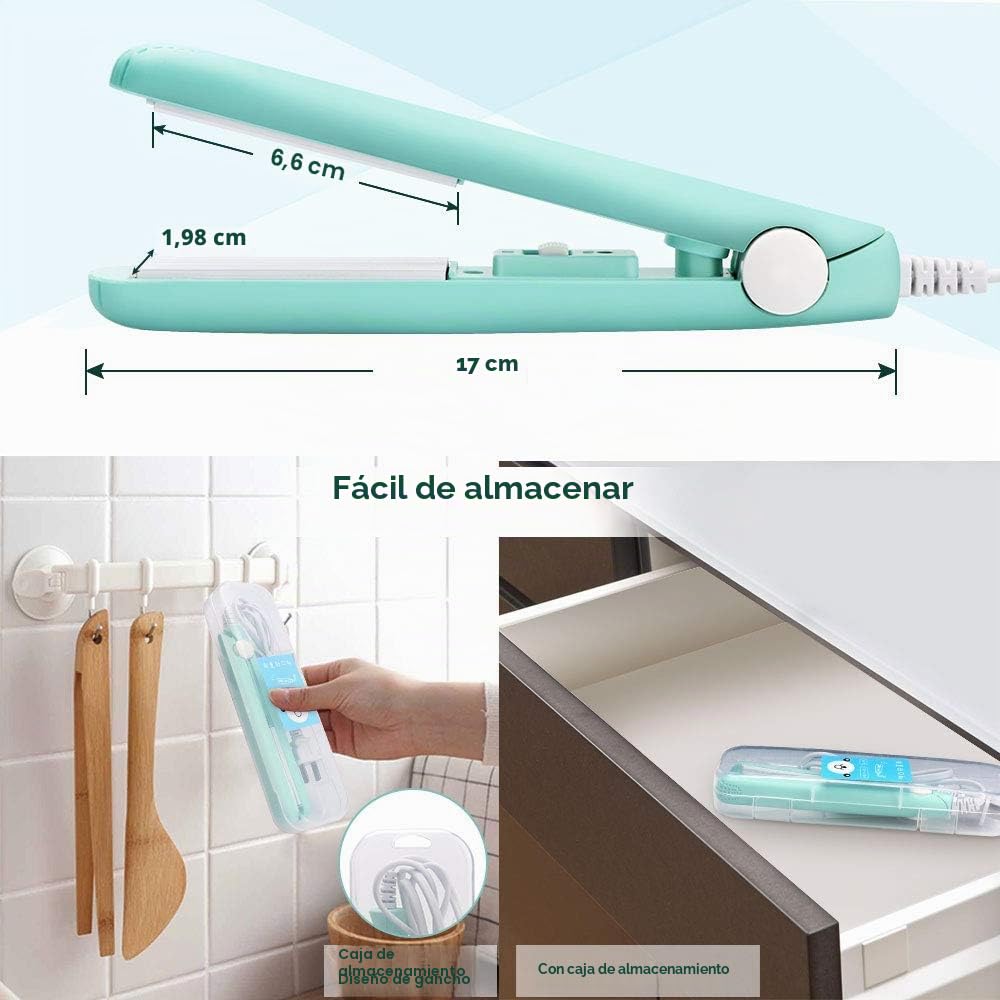 Mini sellador térmico para bolsas de alimentos, mini máquina de sellado portátil para bolsos, hoja térmica Smart Control para almacenamiento impermeable de alimentos (verde)
