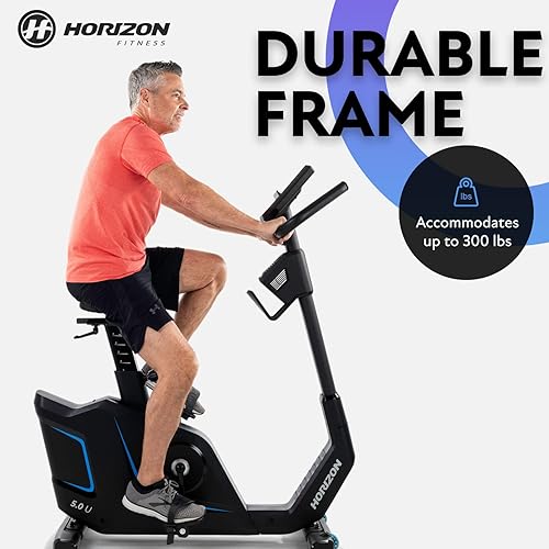 Miniatura 5 de Horizon Fitness Bicicleta vertical de 5.0U, fitness y cardio, ciclo de resistencia magnética con Bluetooth, asiento acolchado, marco de paso y