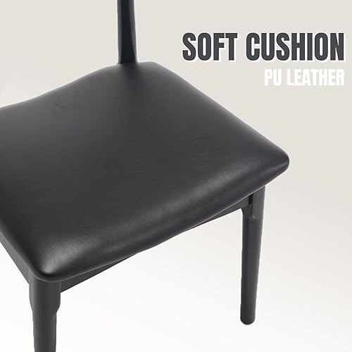 Miniatura 6 de Juego de 2 sillas de comedor negras de cuero con patas de madera y respaldos de barril, sillas de comedor modernas de mediados de siglo