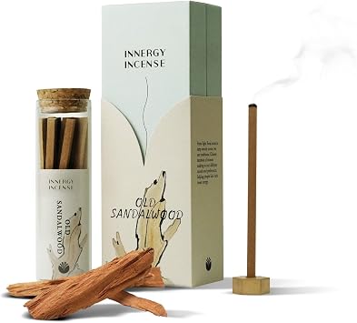 Innergy Old Sandalwood Square Incense Sticks, No Bamboo Core, Gift Set | 100% natural, no synthetic fragrance or dyes, old sandalwood aroma, warm wood, meditation, 20 count