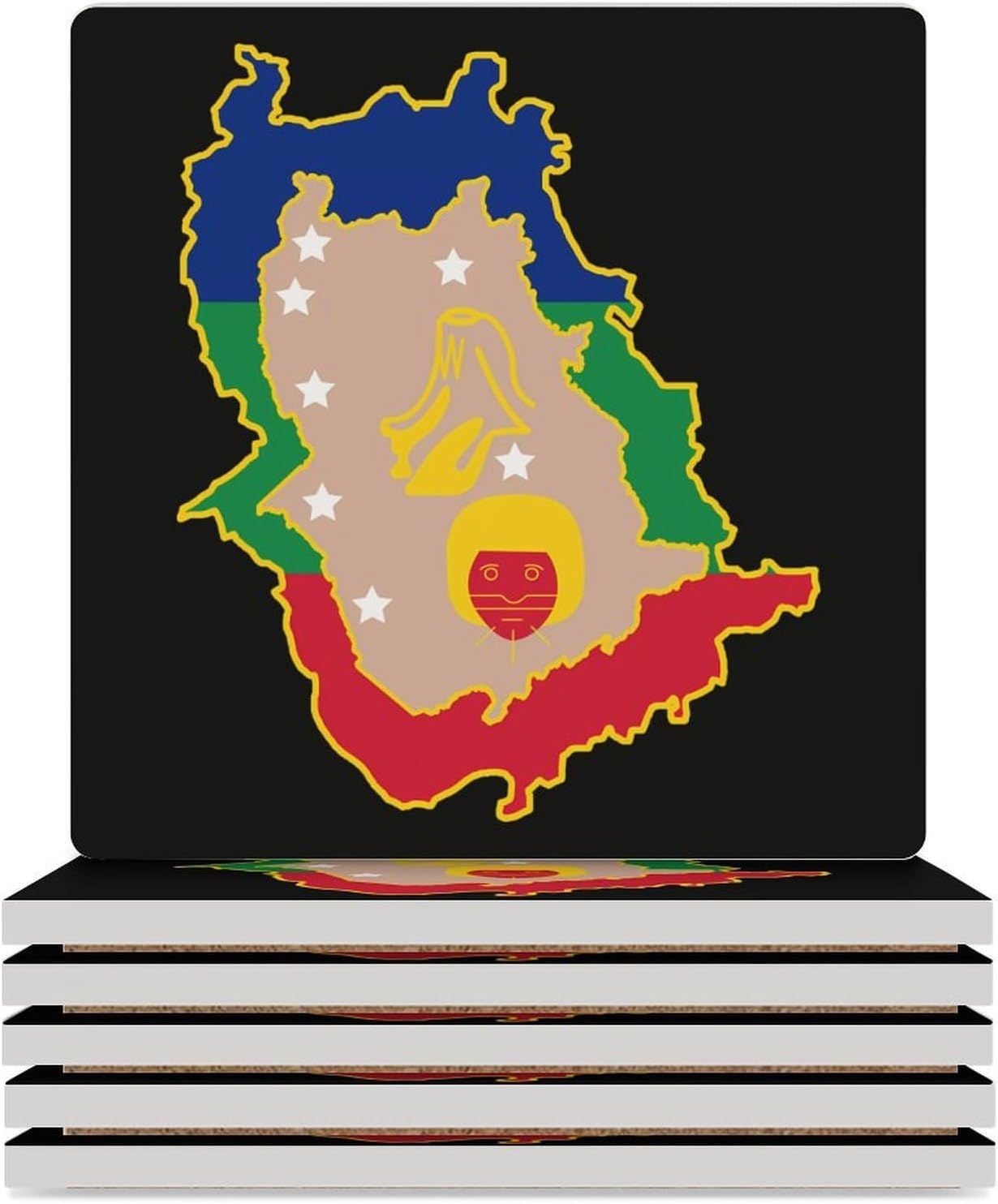 Flag Map of Amazonas Venezuela Funny Ceramic Coasters for Drinks Absorbent Cup Holder Tabletop Protector with Cork Base